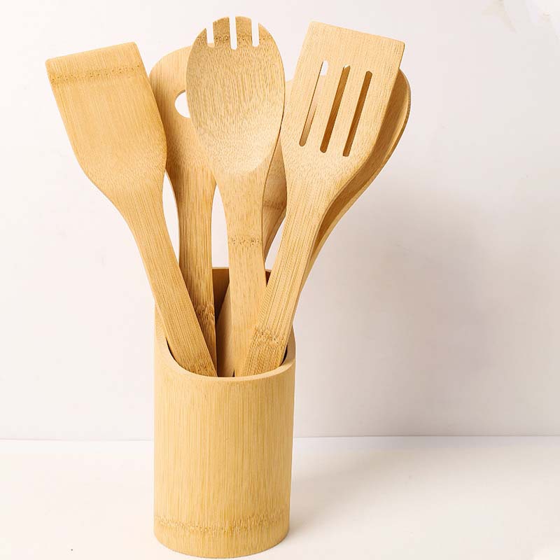 Bamboo wood spatula, non-stick pan long-handled spatula, frying pan not damaging pan, kitchen tool bamboo spatula set, household wooden rice spoon