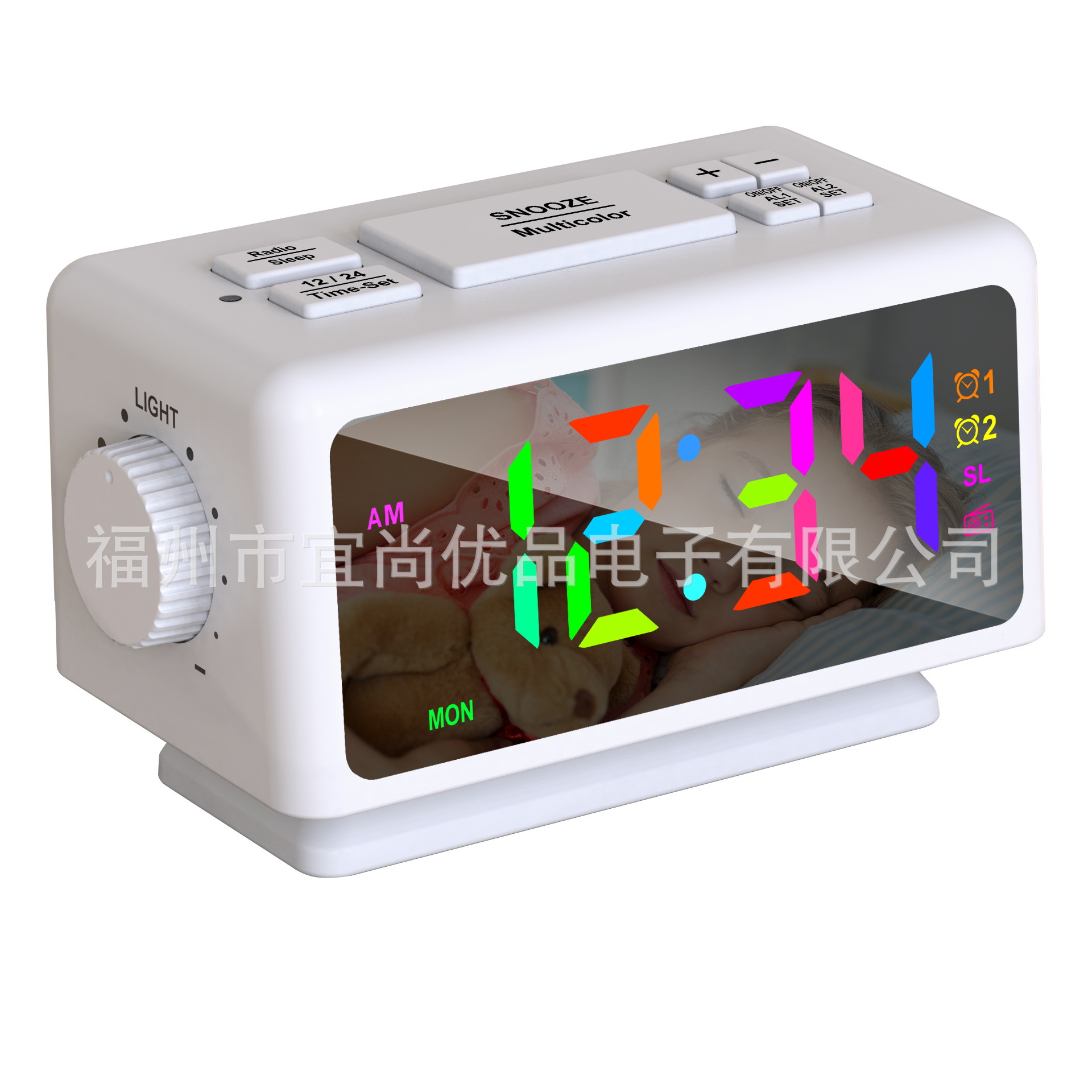 Latest Version New Radio Alarm Clock RGB Colorful LED Mirror Clock Electronic Clock