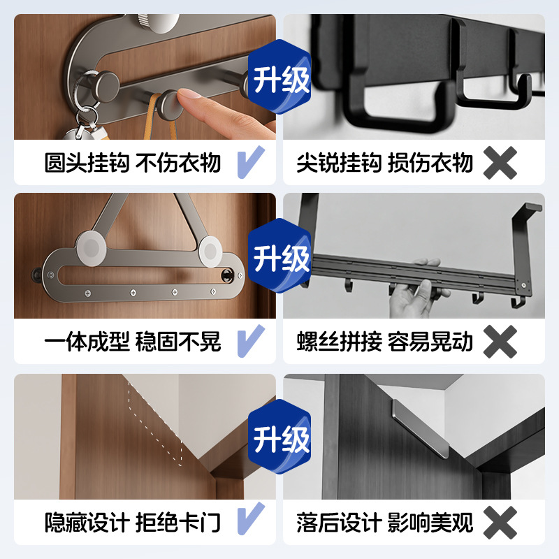 No-drilling Three-dimensional Triangle Door Back Hook Rack Unlimited Door Width Round Not Damage Clothes Adhesive Wall-mounted Bag Hat