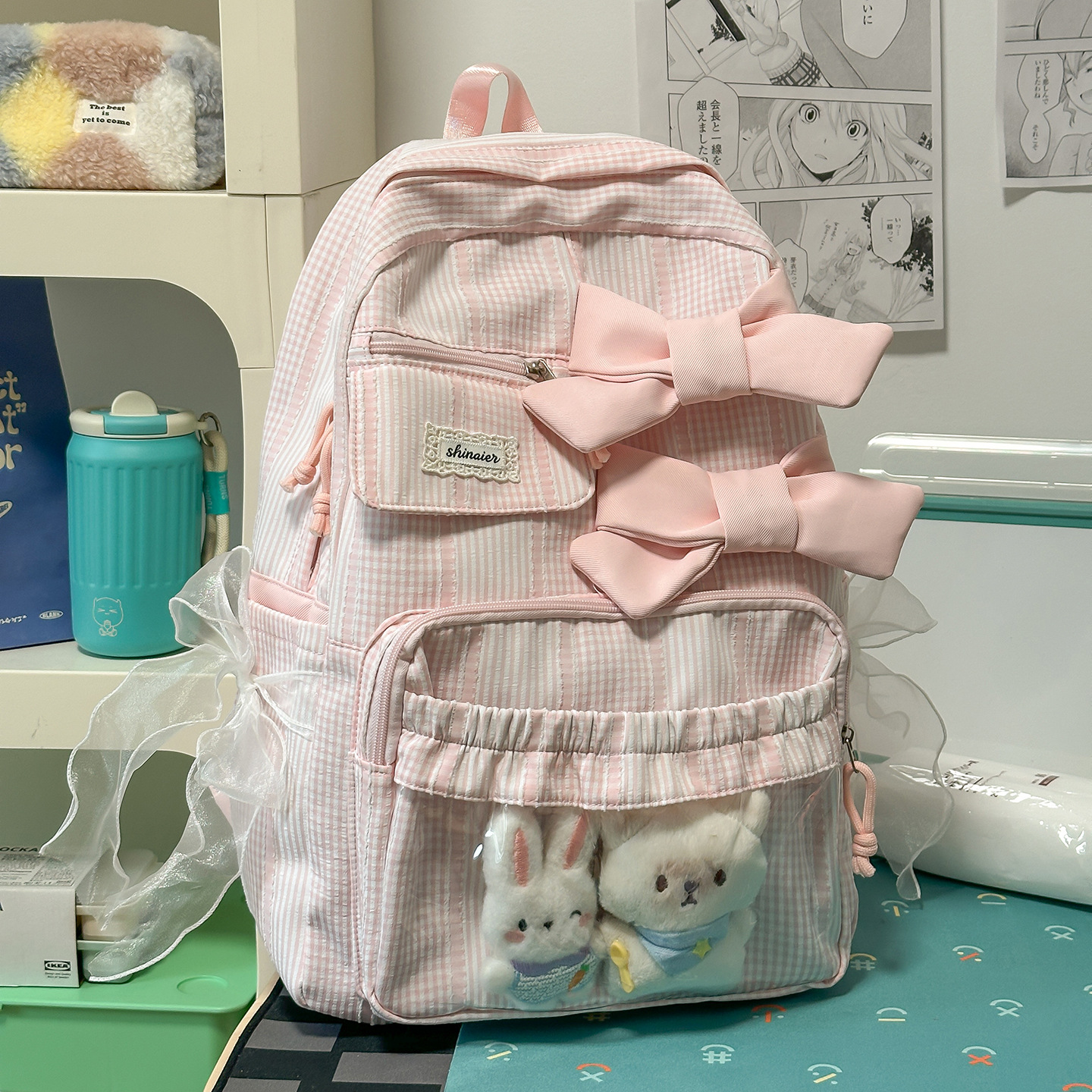 Bow Backpack for Women New Campus Sweet Girl Commuter Backpack Large Capacity Double Shoulder Bag