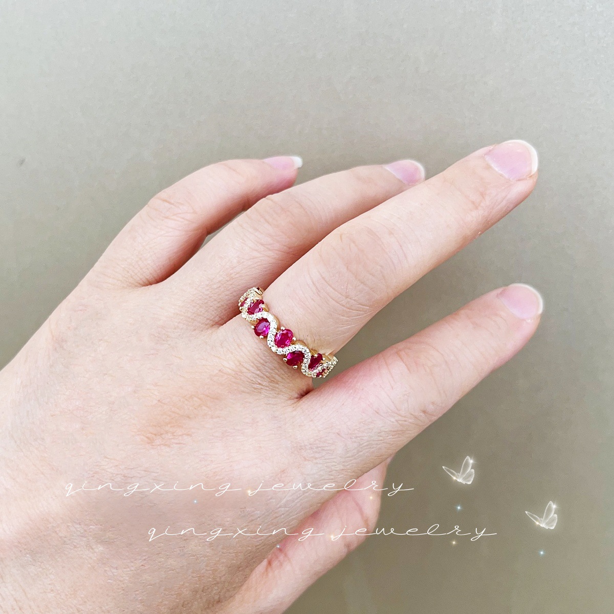 Luxury Colorful Ring Red Corundum Spinel Zirconia Alexandrite Open Ring