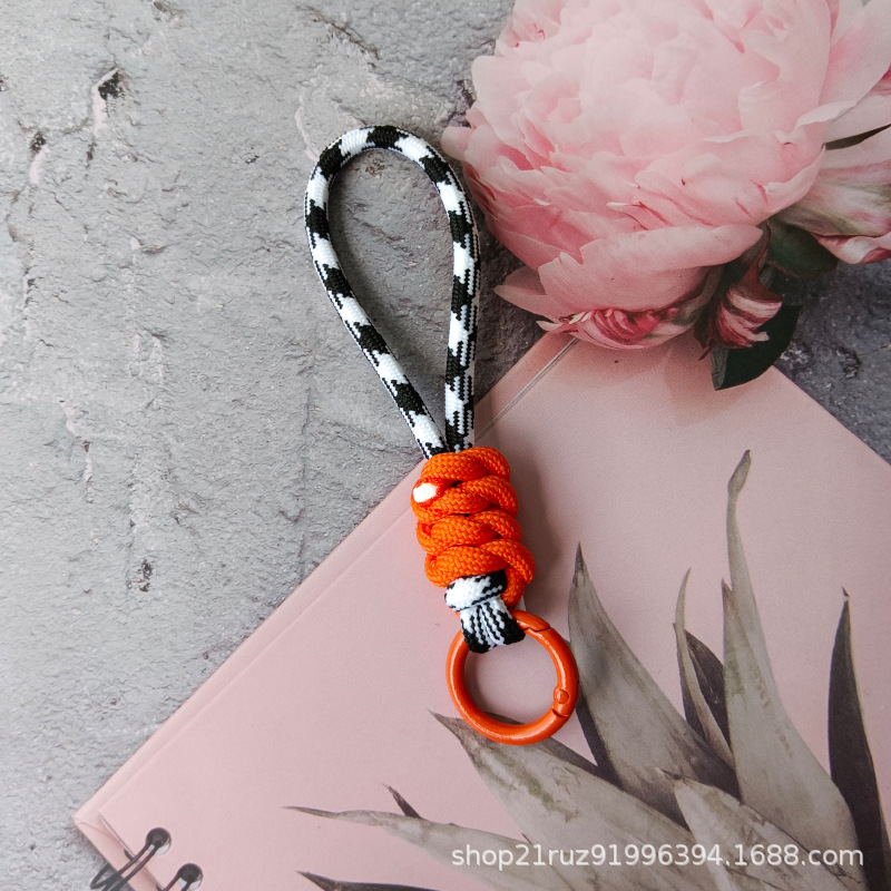 Color-block knot short woven phone lanyard keychain detachable anti-loss hanging rope 12CM