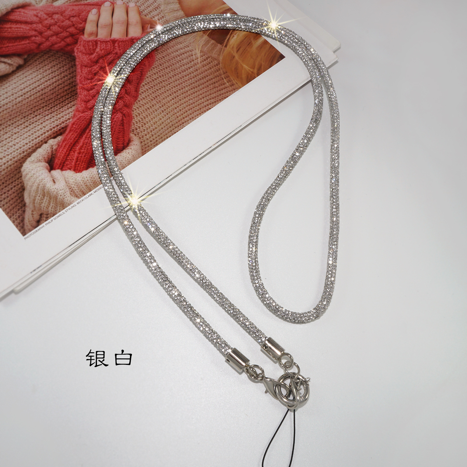 Side Crossbody Phone Lanyard Rhinestone Chain Bag Side Sparkle Phone Chain