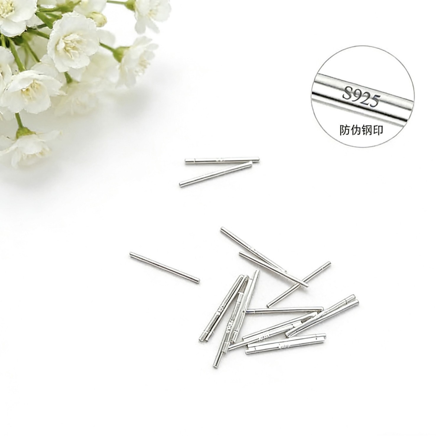 S925 solid sterling silver earring needles women's ear hole ear stick ear rod silver needles DIY plain silver earring accessories jewelry