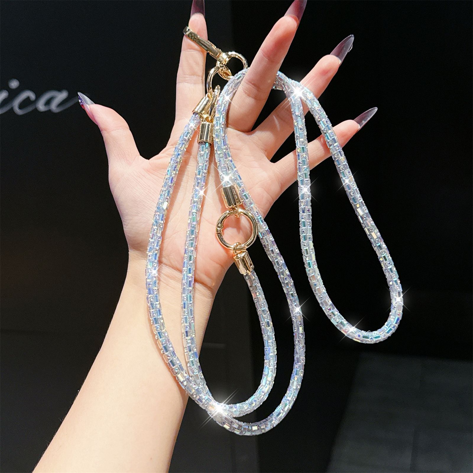 3-in-1 Rhinestone Crossbody Lanyard Sparkle Diamond Bracelet Necklace Multi-function Chain