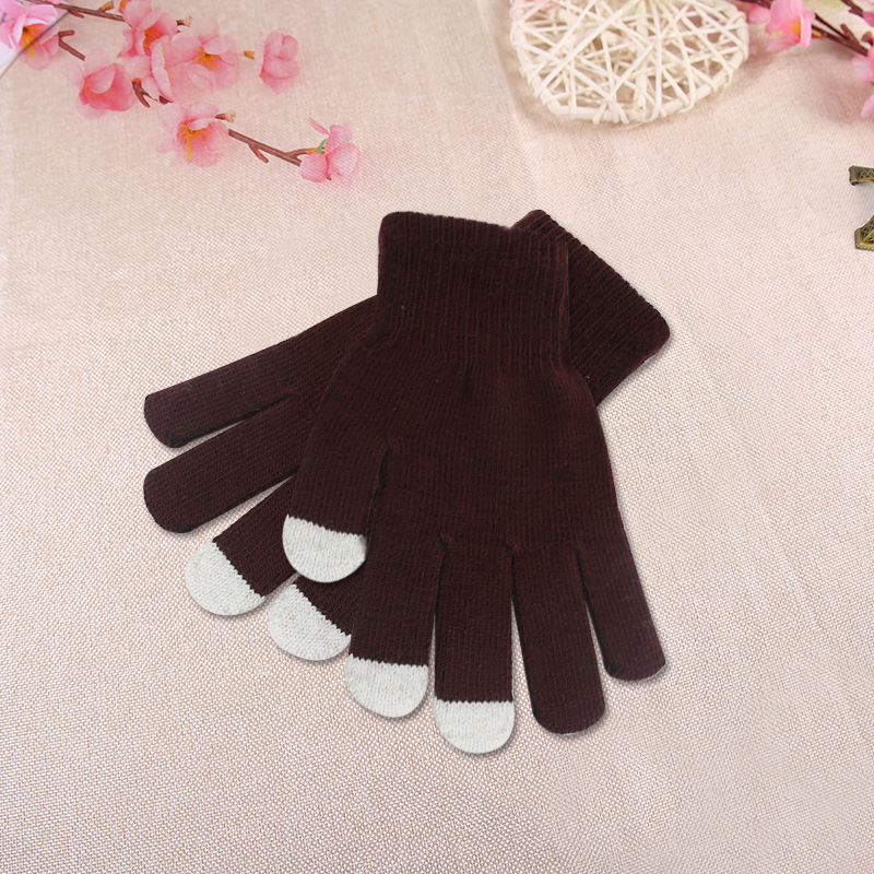 Touch Screen Gloves Unisex Youth Cycling Autumn Winter Anti-Cold Knitted Solid Color Anti-Slip Split-Finger Warm Children's Gloves