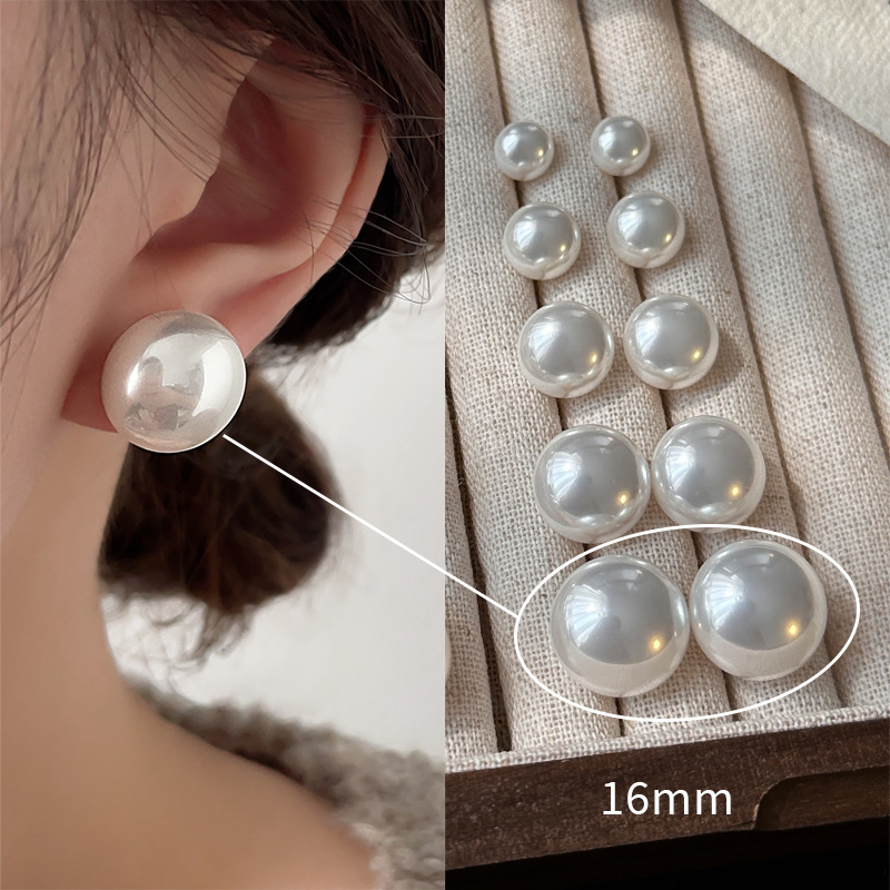 16mm施家奶白珍珠【金色s925银针一对】升级耳堵
