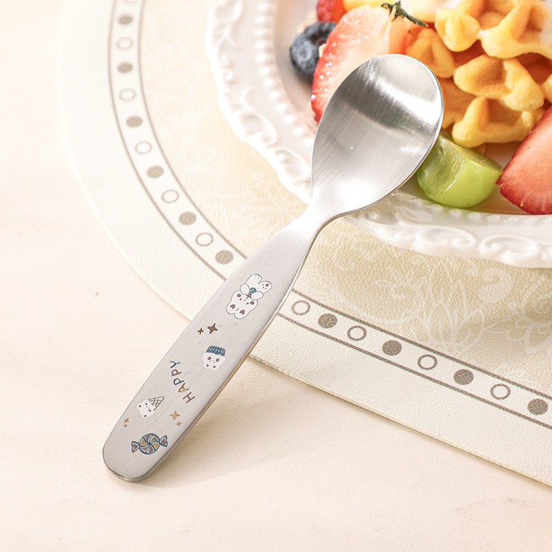 304 stainless steel children's spoon kindergarten cartoon baby food spoon feeding spoon silicone box