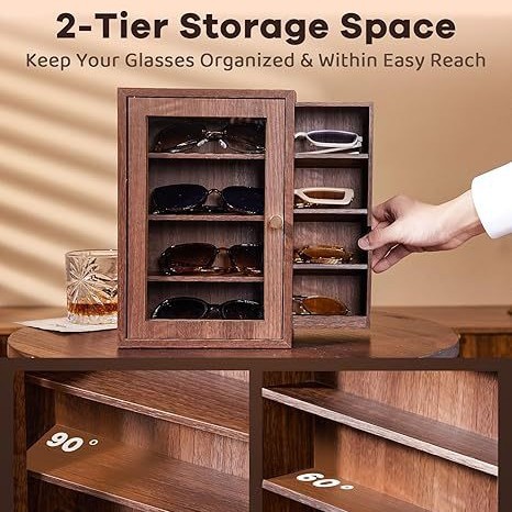 Desktop sunglasses storage box, four-layer with lid, visible glasses display case, multifunctional with drawer, dustproof