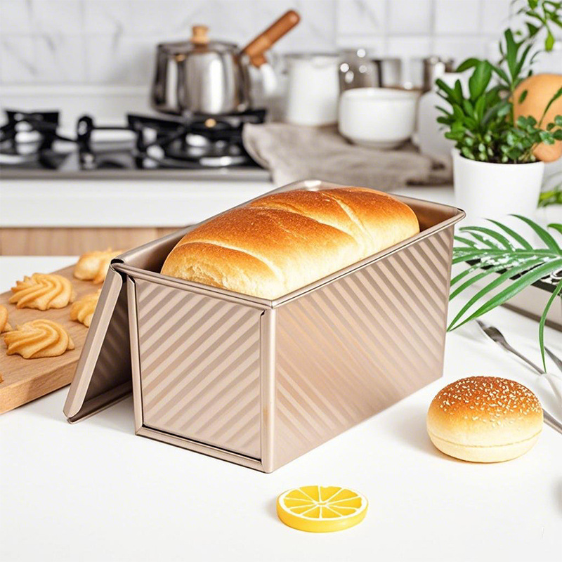 450g gold ripple toast box with lid Hokkaido bread commercial home toast oven baking mold non-stick