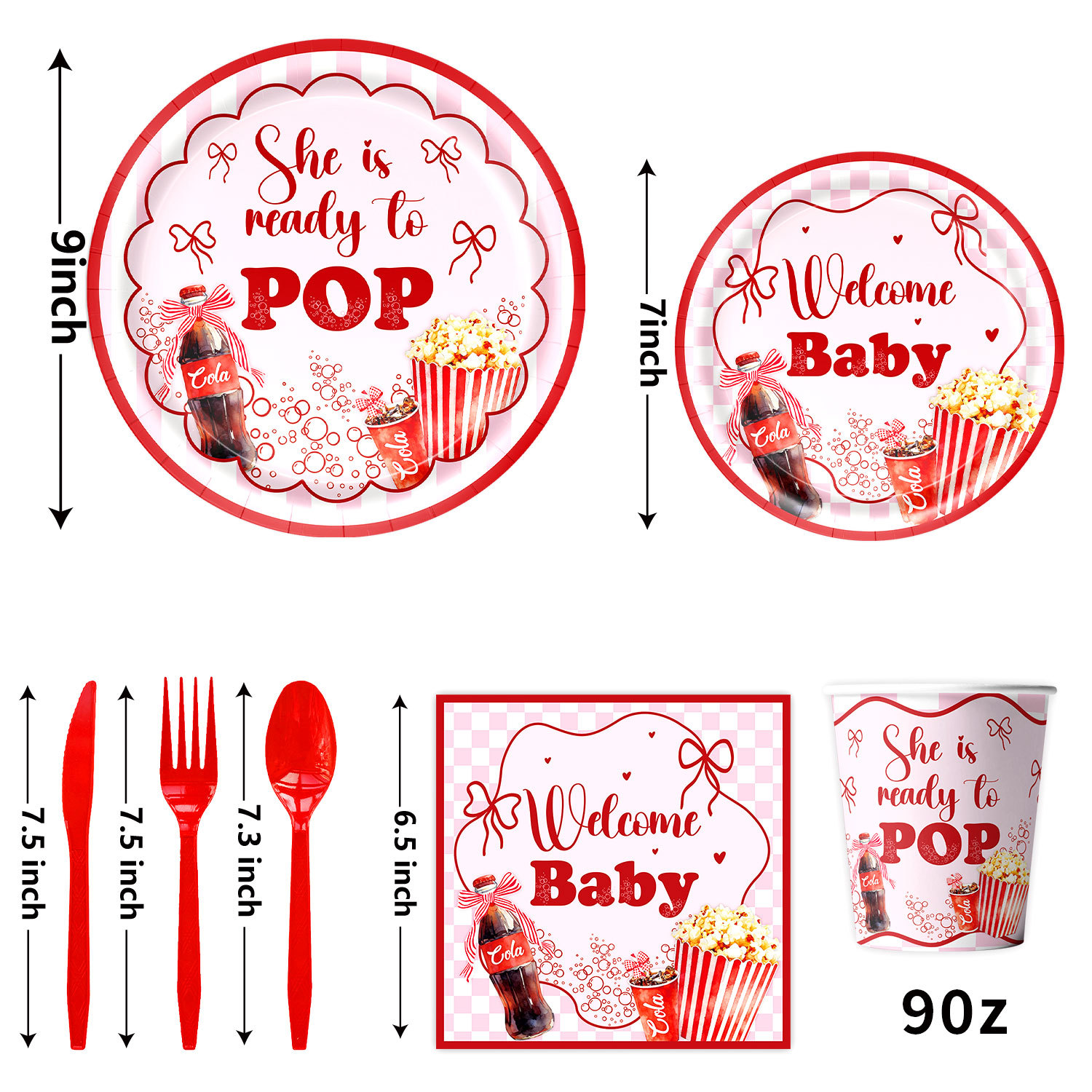 New Baby Shower Cola Popcorn Christening Theme Party Tableware Paper Plate Bunting Flag Tablecloth Decoration