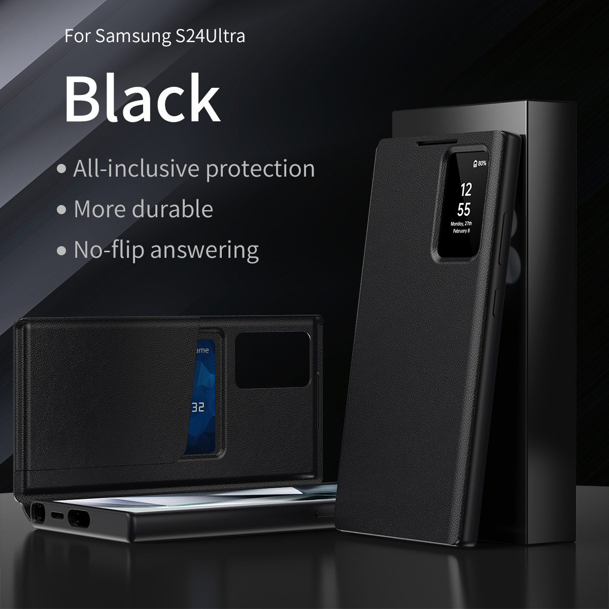 For Samsung S25Ultra Smart View Card Slot Leather Case S26Ultra Flip Cover Answer Phone Case
