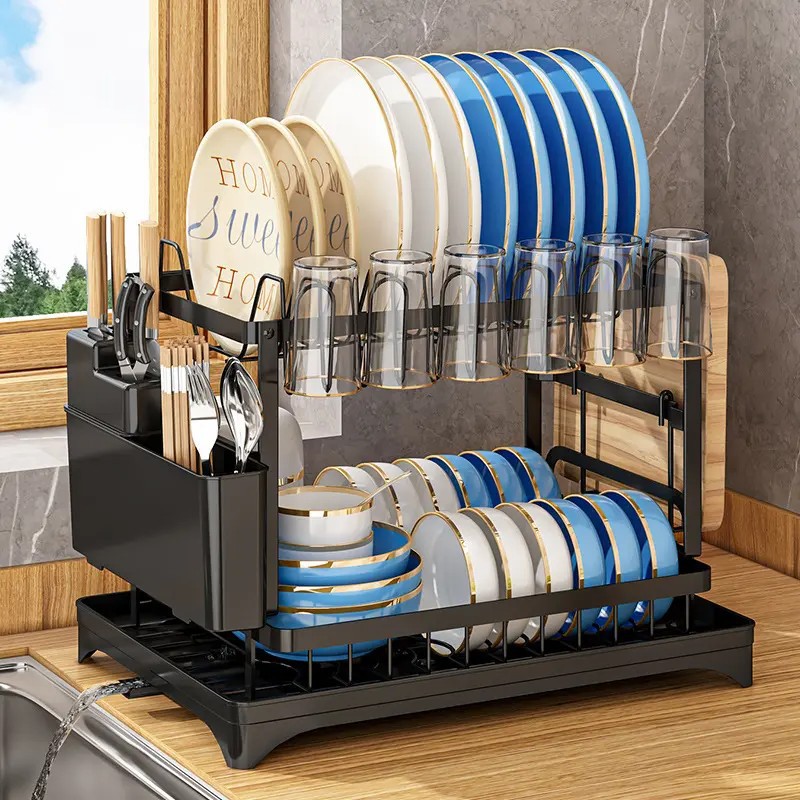 Kitchen Drip Bowl Rack Countertop Sink Multi-Functional Plate Rack Tableware Storage Rack Bowl Dish Cup Storage Rack