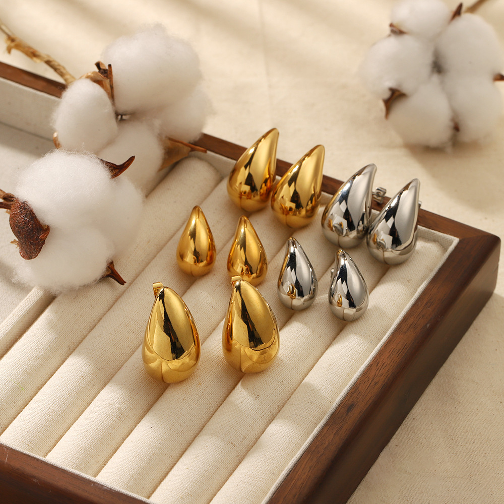 Chubby hollow drop earrings stainless steel earrings 18k gold geometric ear stud earrings
