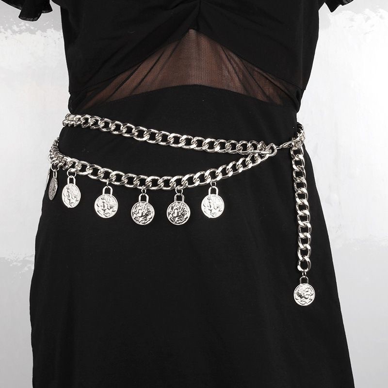 Multi-Layer Layered Gold Coin Necklace Medusa Head Coin Choker Hip Hop Style Necklace