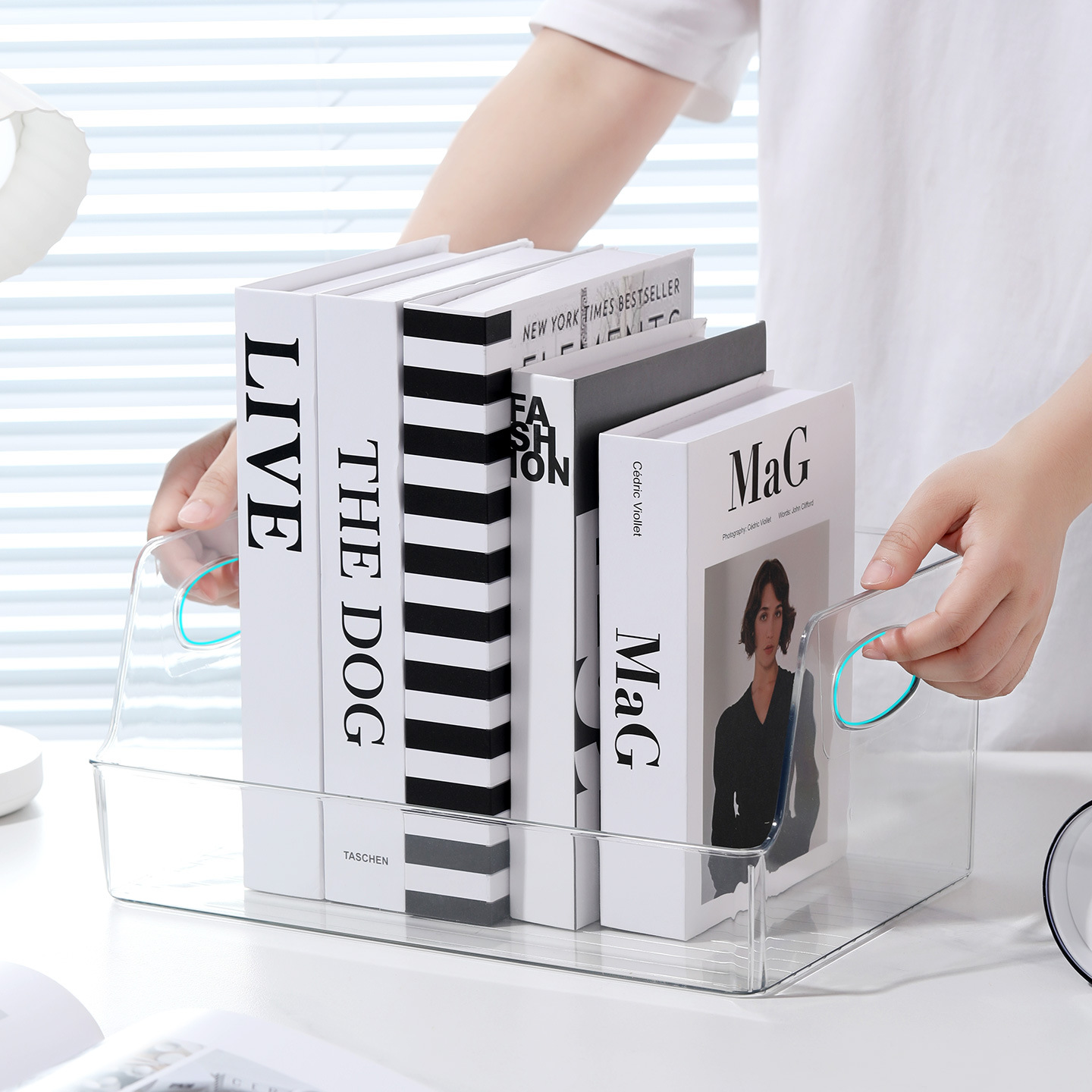 Desktop picture book storage box, acrylic bookshelf, transparent, for student dormitory, classroom, desk organizer