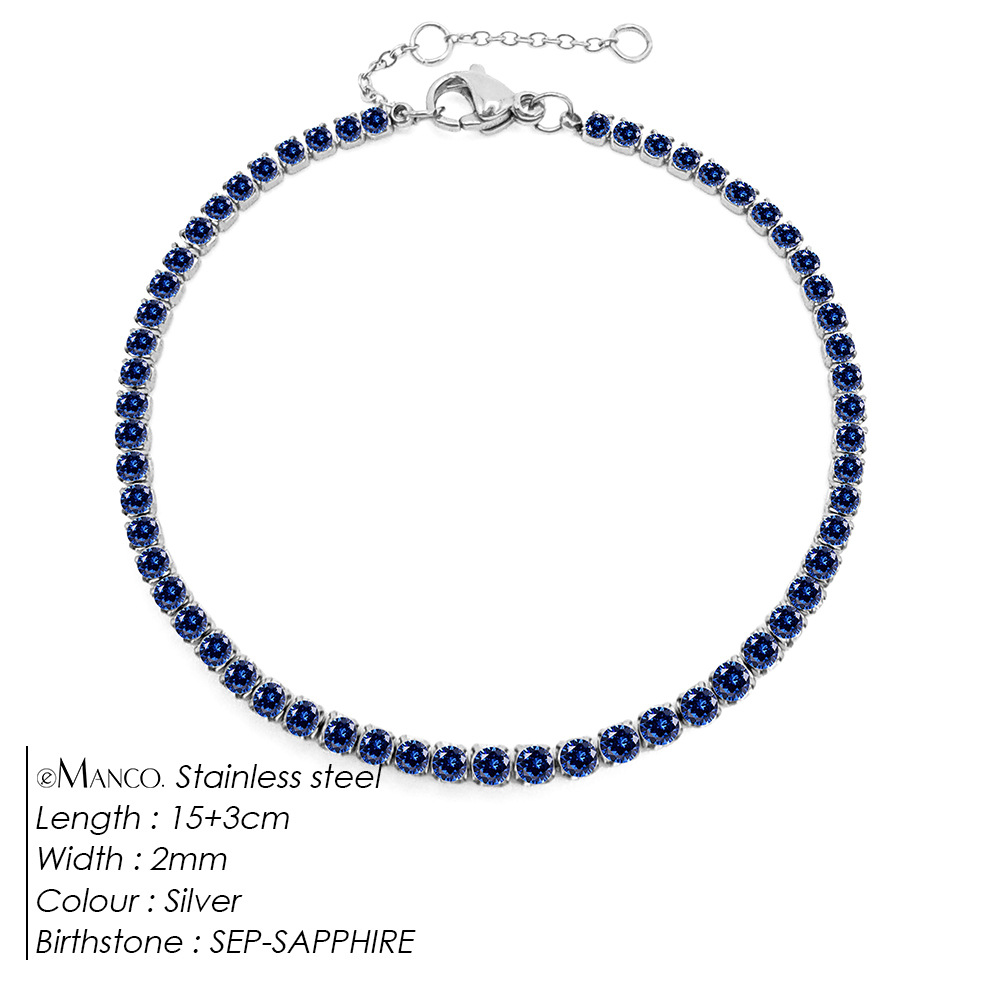 eManco Simple Birthstone Single Row Diamond Bracelet Round Zircon Tennis Chain Bracelet Hand Jewelry