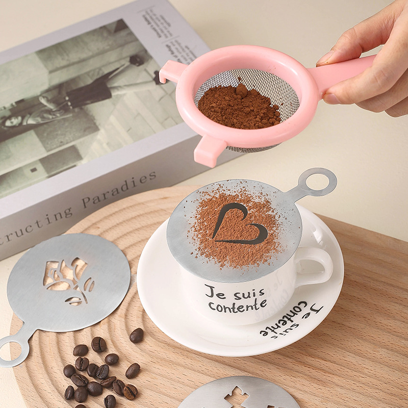 Coffee latte art stencil mold, stainless steel fancy coffee piping mold, milk foam stencil, spray powder stencil
