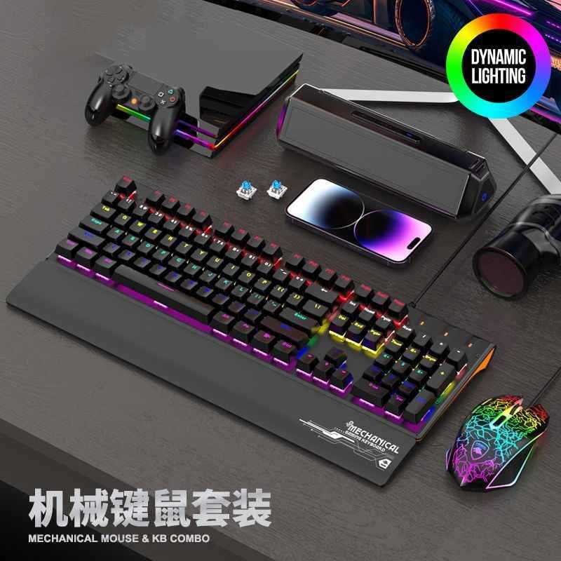 Deyilong Mechanical Keyboard Mouse Set Wired Backlit with Wrist Rest Gaming Computer Desktop Laptop