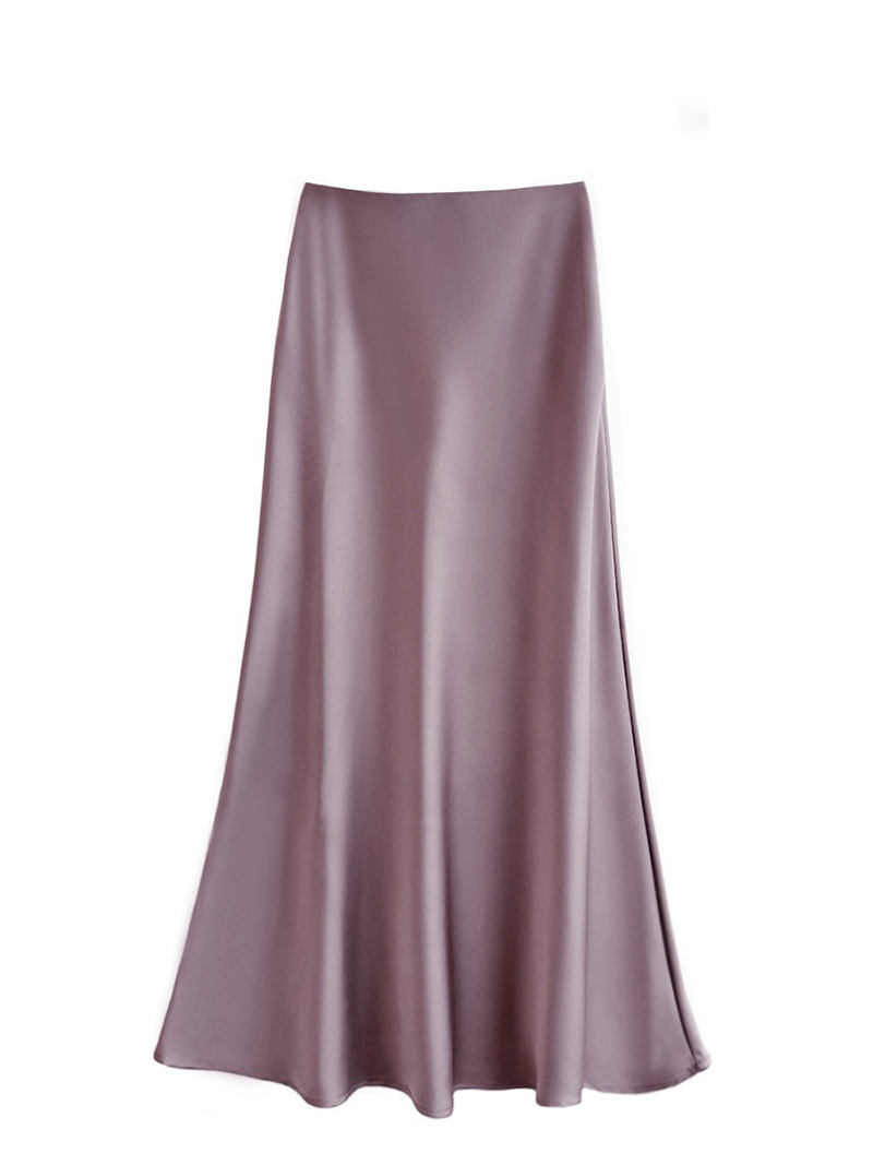 Summer commute elastic waist satin skirt women spring and summer high waist hip-hugging skirt mid-length skirt A-line skirt