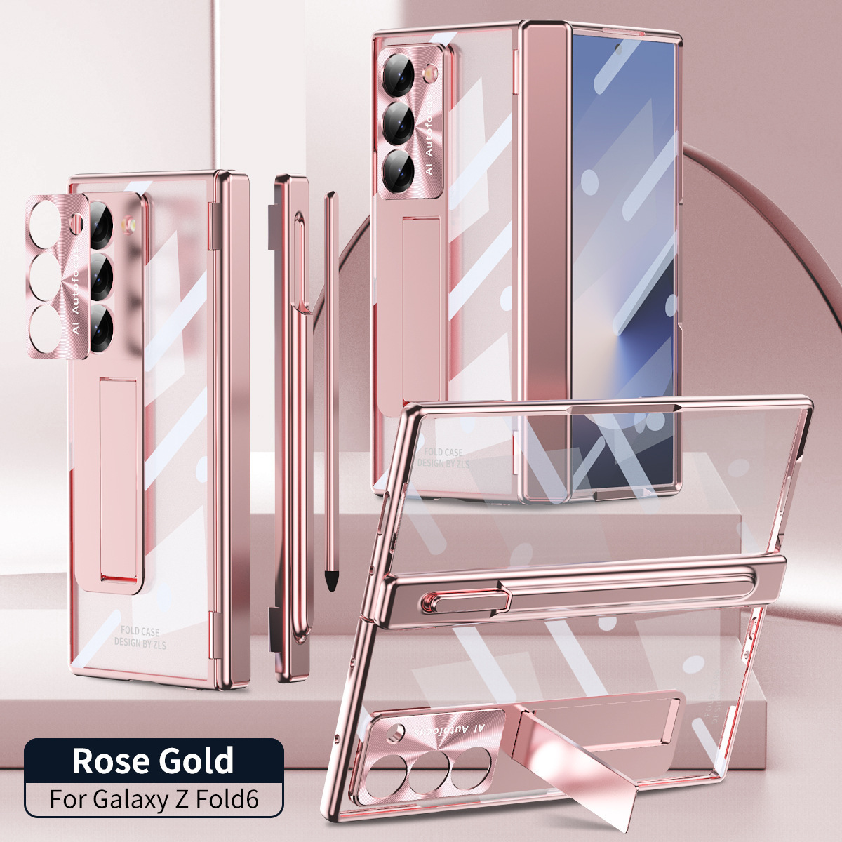 For Samsung Z Fold7/6 Phone Case Dual Hinge Pen Slot with Pen Electroplated Transparent Case Film Full Coverage Protective Case