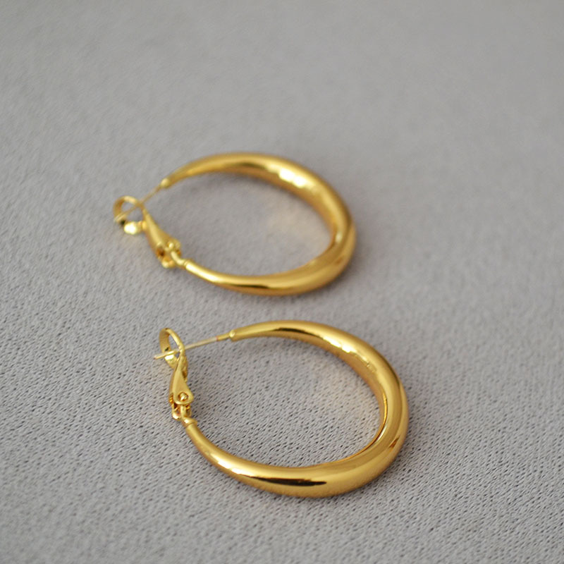 Round hoop earrings, plain circle, 925 silver pin, commuting earrings for women, oversized ear drops