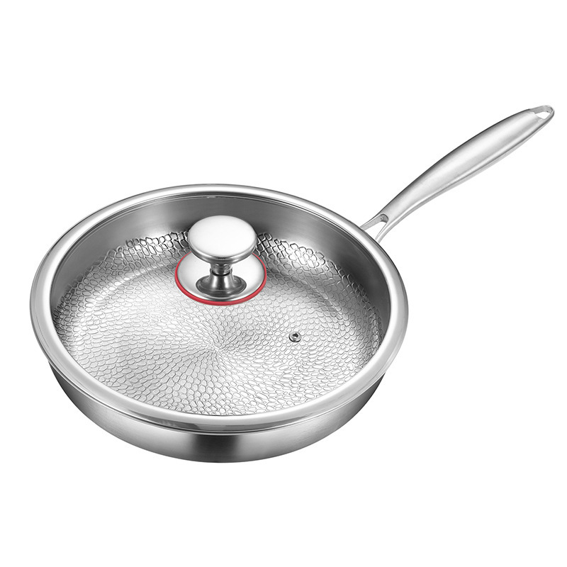 Flat bottom pan hammer pattern household uncoated steak titanium frying pan titanium alloy non-stick pan gas stove with titanium pan