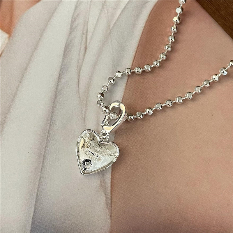 S925 sterling silver white silver pendant simple heart shape letter side drop