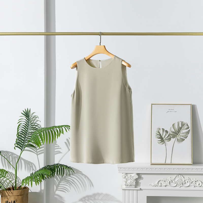 Summer Sleeveless Heavyweight Silk Vest for Women Double Layer New Base Black Camisole Mulberry Silk Commute Round Neck Top