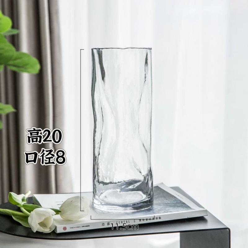 Glass vase straight transparent water flower fresh lily lucky bamboo living room decoration ornament