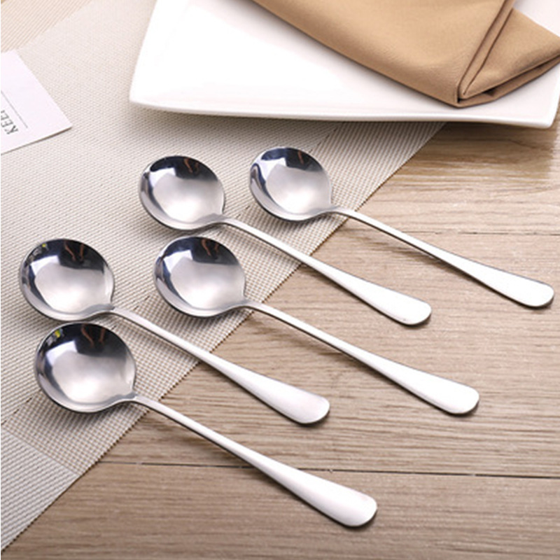 No. 3 Round Stainless Steel Spoon Thickened Chinese and Western Cuisine Round Head Dessert Spoon Student