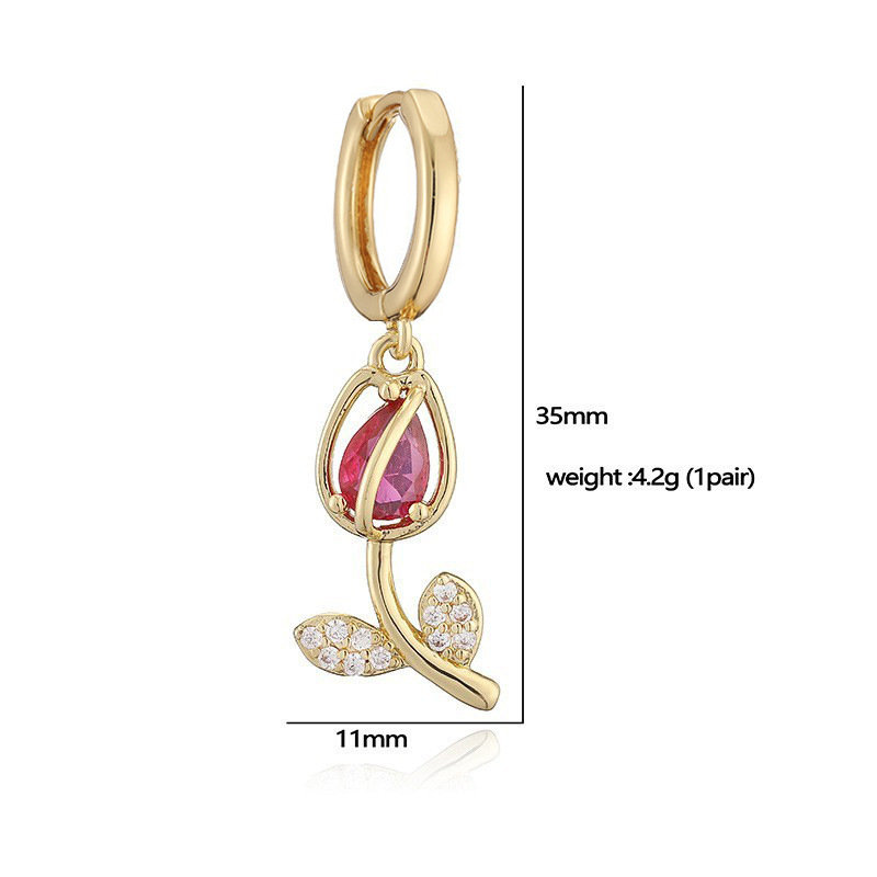 Copper Inlaid Colorful Diamond Tulip Bracelet, Necklace Unique Super Shiny Branch and Flower Jewelry Set