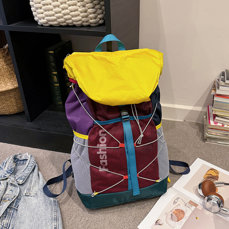 2026 New Color-blocked Badminton Bag Men and Women Large Capacity Sports Leisure Backpack Outdoor Contrast Color Travel Backpack
