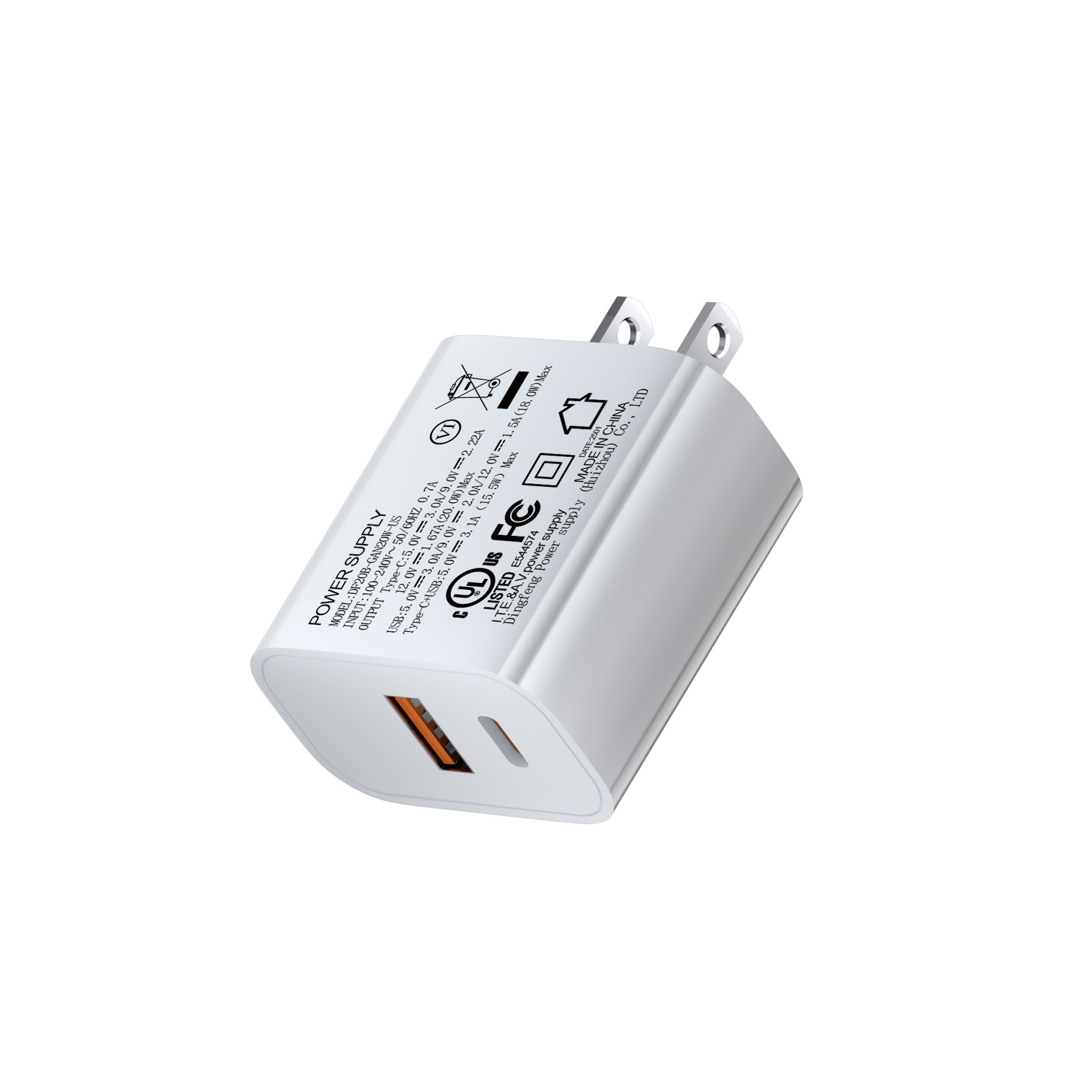 UL certified PD20W charger compatible with iPhone Apple phone fast charging head US plug GaN charging head