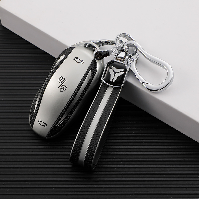 For Tesla Model 3 Model Y Model S Model X Leather Grain Card Key Bag Case Buckle