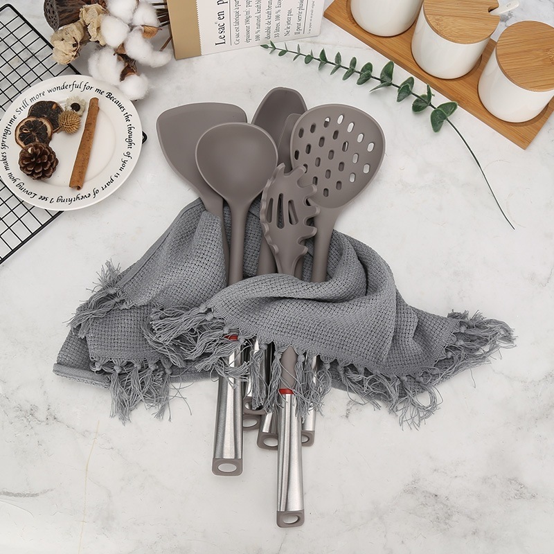 Stainless Steel Handle Food Grade Silicone Kitchen Utensils 7-Piece Set Cooking Spatula Spoon Non-Stick Pan Special Spatula Exclusive Supply