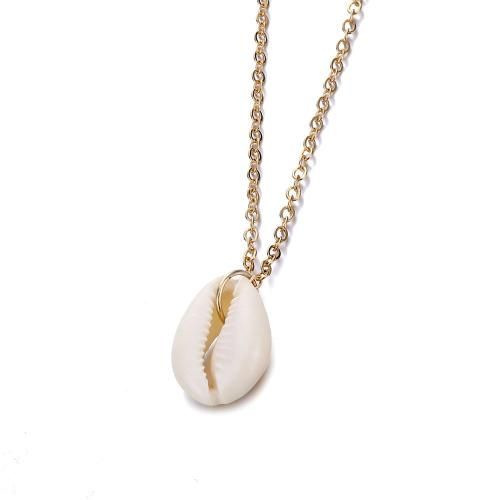 Natural Shell Niche Gold-Plated Edge Beach Marine Life Conch Shell Pearl Pendant Necklace Factory