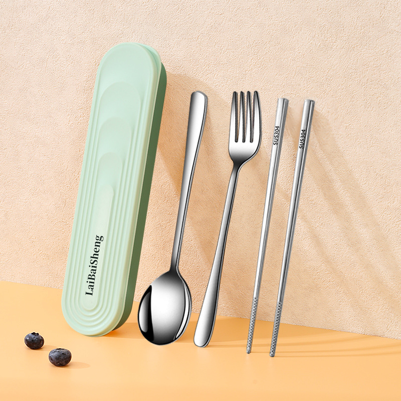 Portable cutlery set 316 stainless steel cutlery spoon chopsticks cream style storage box single chopsticks spoon