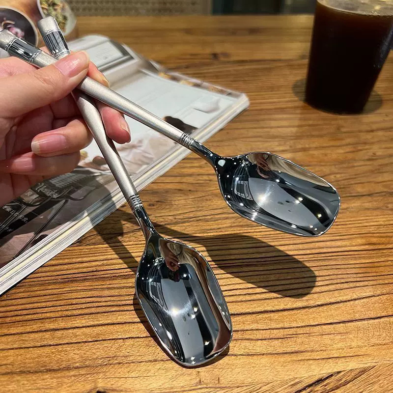 Stainless Steel Spoon Lantern Spoon Household Gold Long Handle Dessert Spoon Ice Cream Spoon Restaurant Soup Spoon