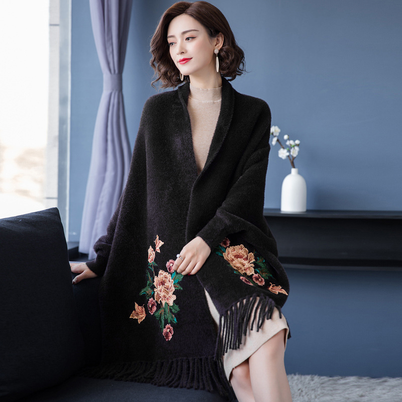 Imitation Mink Embroidery Qipao Shawl Outer Cardigan Women Ethnic Style Mother Red Dress Sleeve Cape Cape Coat