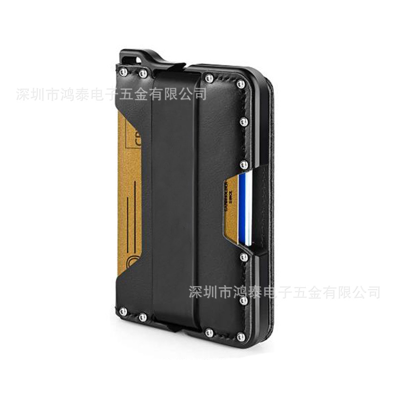 Special Supply Top Layer Leather Aluminum Alloy Card Case Microfiber Leather Metal Wallet Dual Fold Design RFID Shielding Function