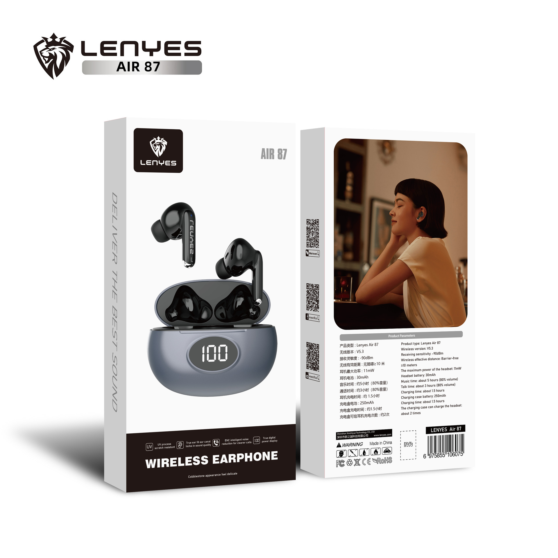 Cold Lion Private Mold TWS Wireless Digital Display Bluetooth Headphones Long Battery Life Heavy Bass Noise Reduction In-Ear