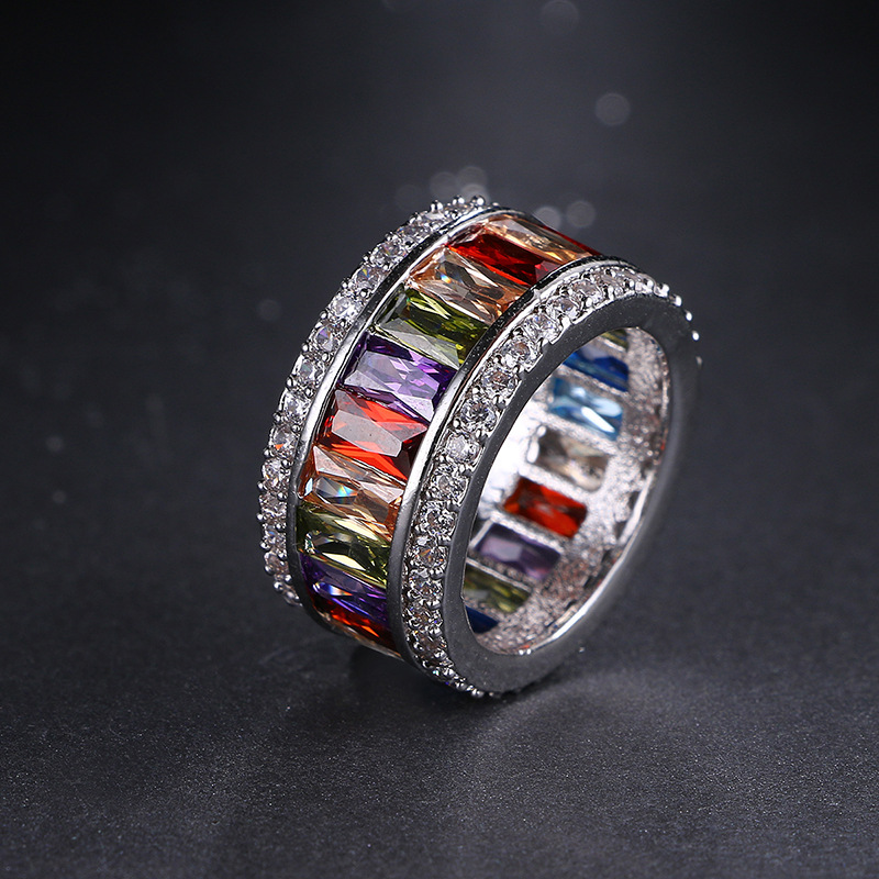 Colorful zircon ring women copper ring micro-set zircon luxury jewelry