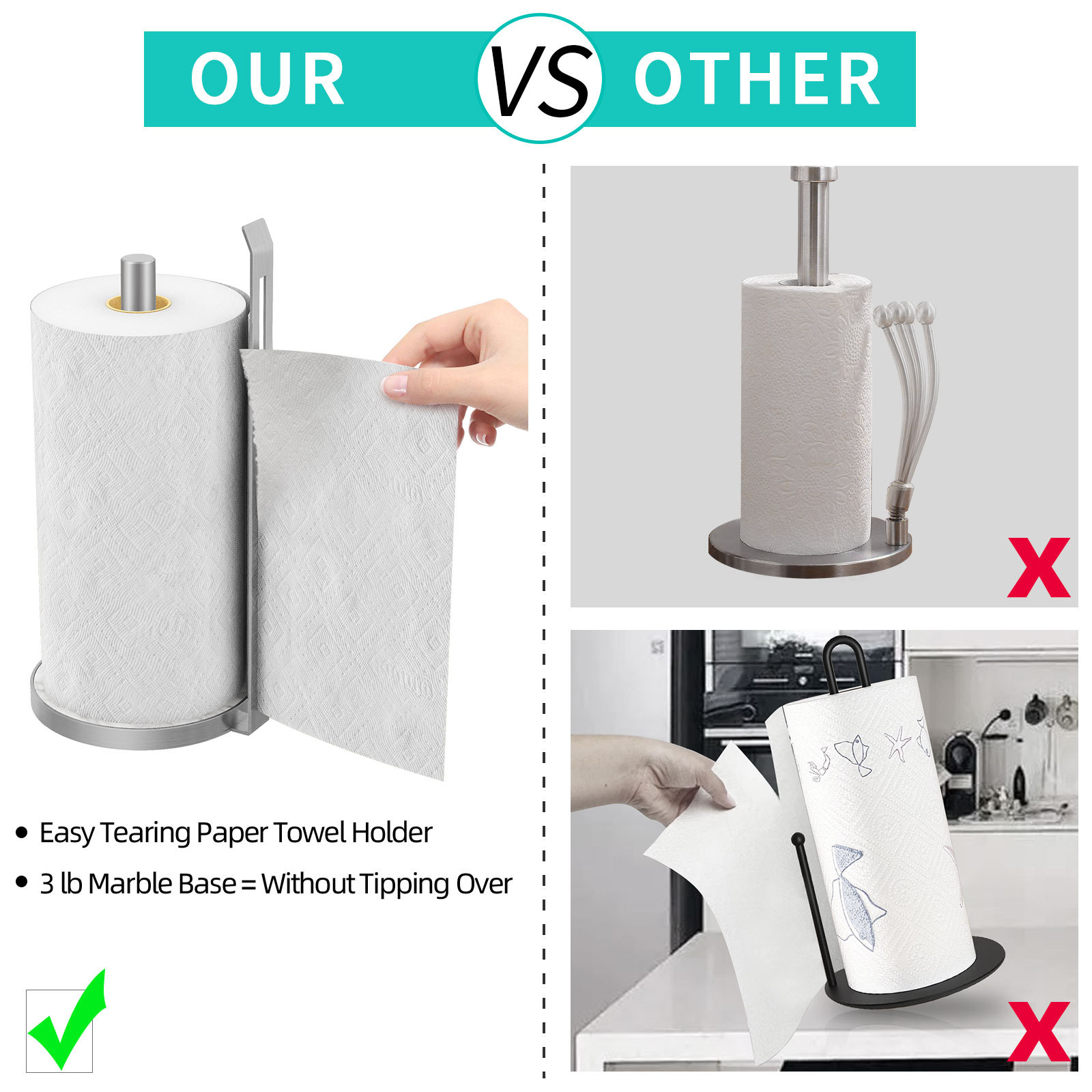 Kitchen paper towel holder marble Nordic stainless steel paper towel holder plastic wrap holder desktop storage rack vertical no-drilling