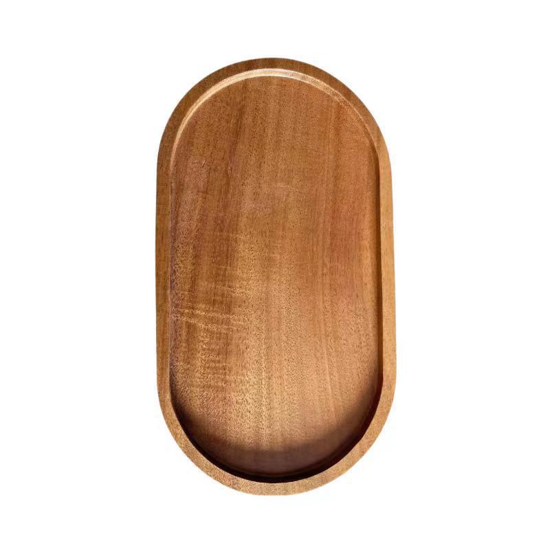 Acacia Wood Rectangular Tray Solid Wood Heat-Resistant Oval Bread Board Serving Platter for Home