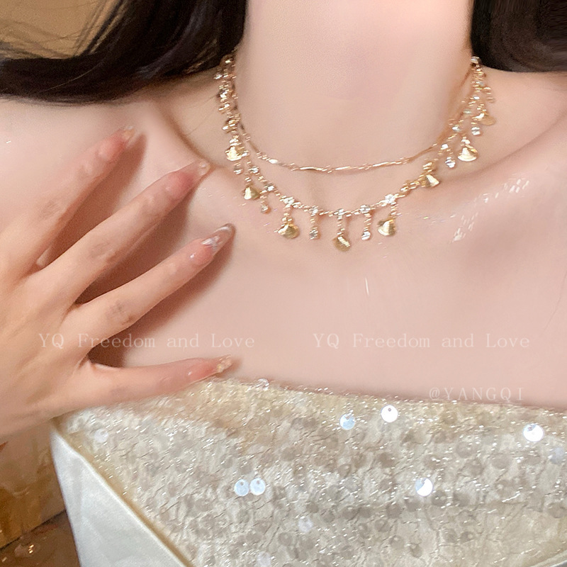 Daughter of the Sea~ Blue Zirconia Gold Shell Necklace Bracelet Design Pendant Jewelry