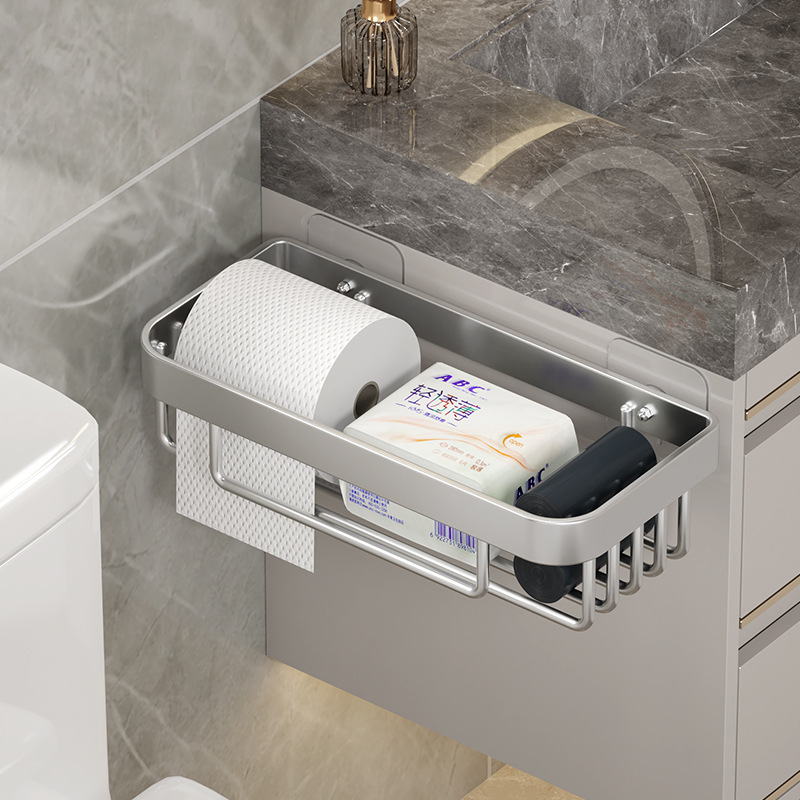 Bathroom Toilet Paper Holder Tissue Box No-drill Tissue Roll Paper Dispenser Washroom Wall-mounted Shelf