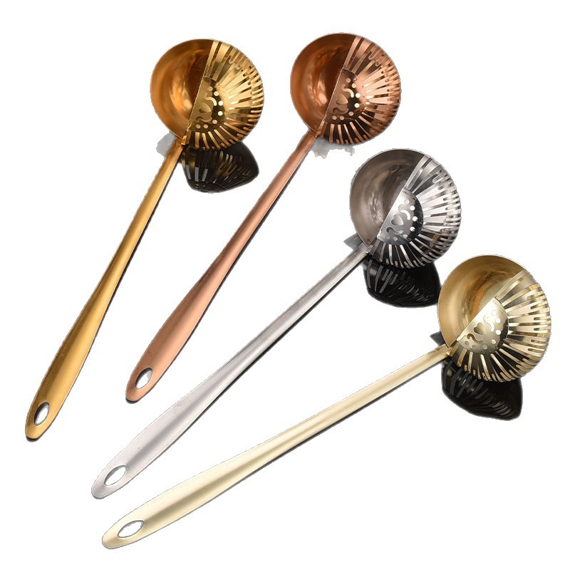 Gold Dual-Purpose Spoon and Strainer 2-in-1 Long-Handle Soup Spoon Filter Spoon Stainless Steel Hot Pot Integrated Spoon