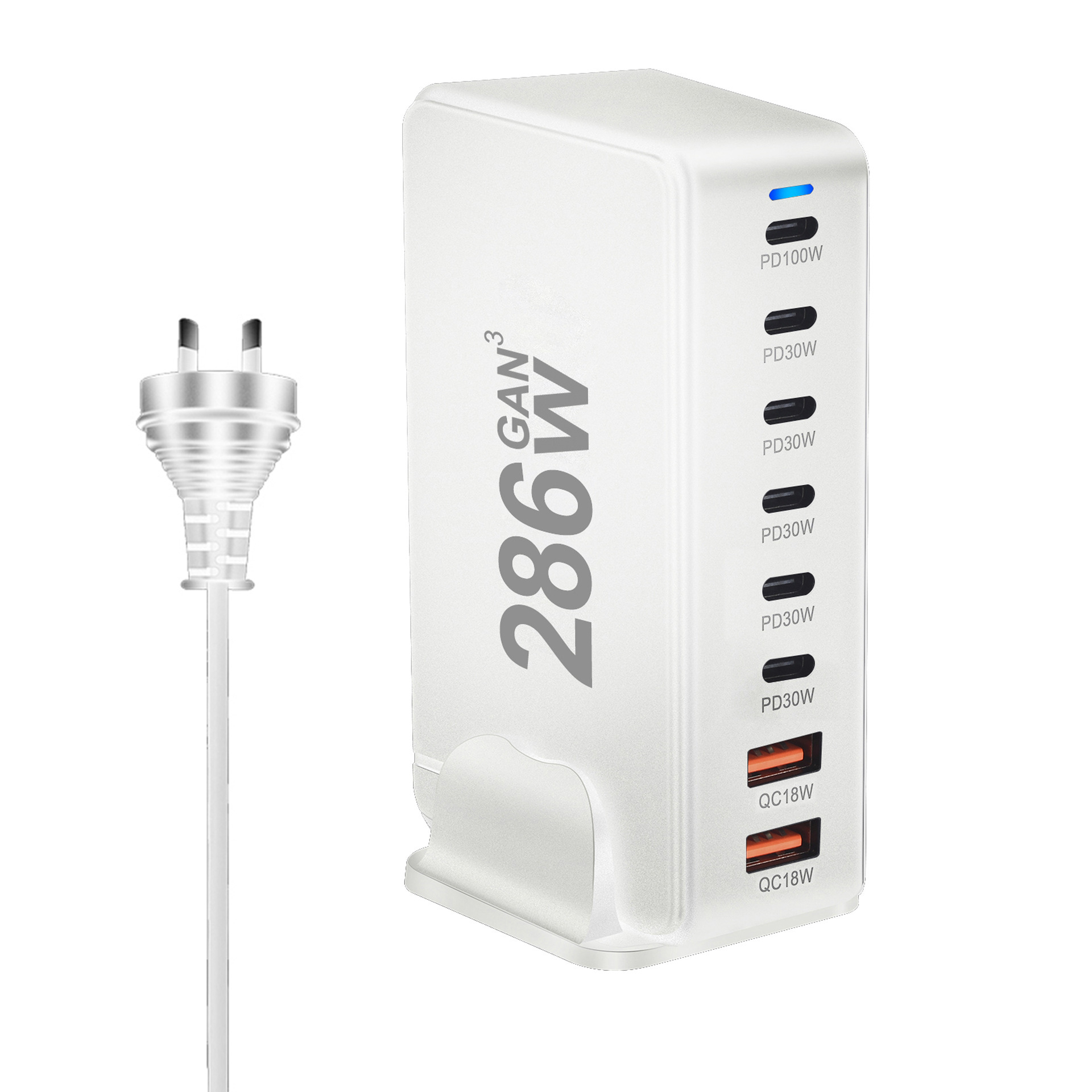 New 286W GaN Multi-Port Charger 6C2A Plug Desktop Flash Charging Charging Station PD Fast Charging Adapter