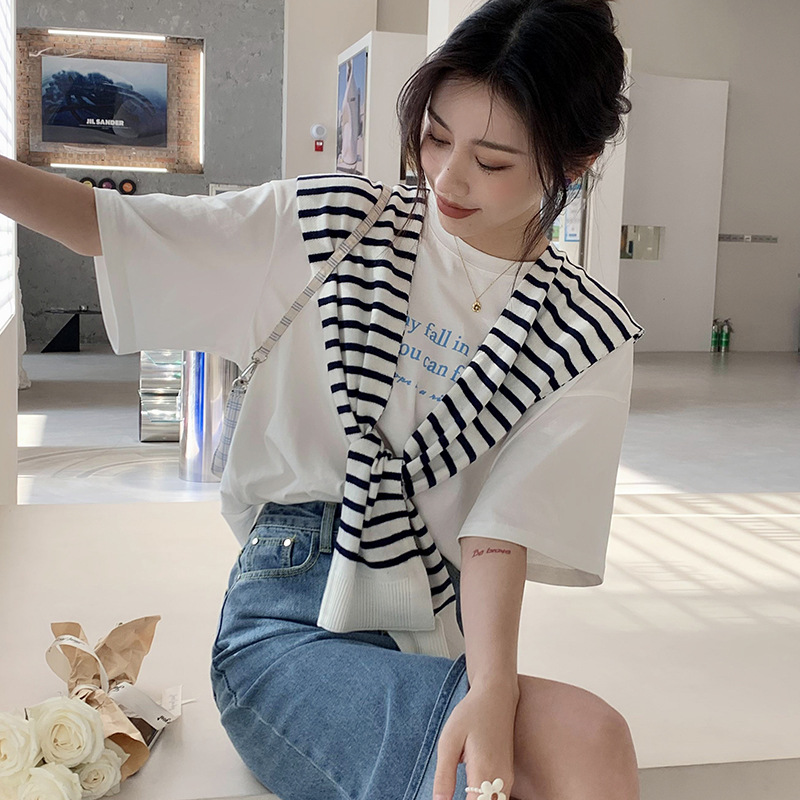 Thin simple striped shawl autumn and winter knitted scarf small cape outer fake collar